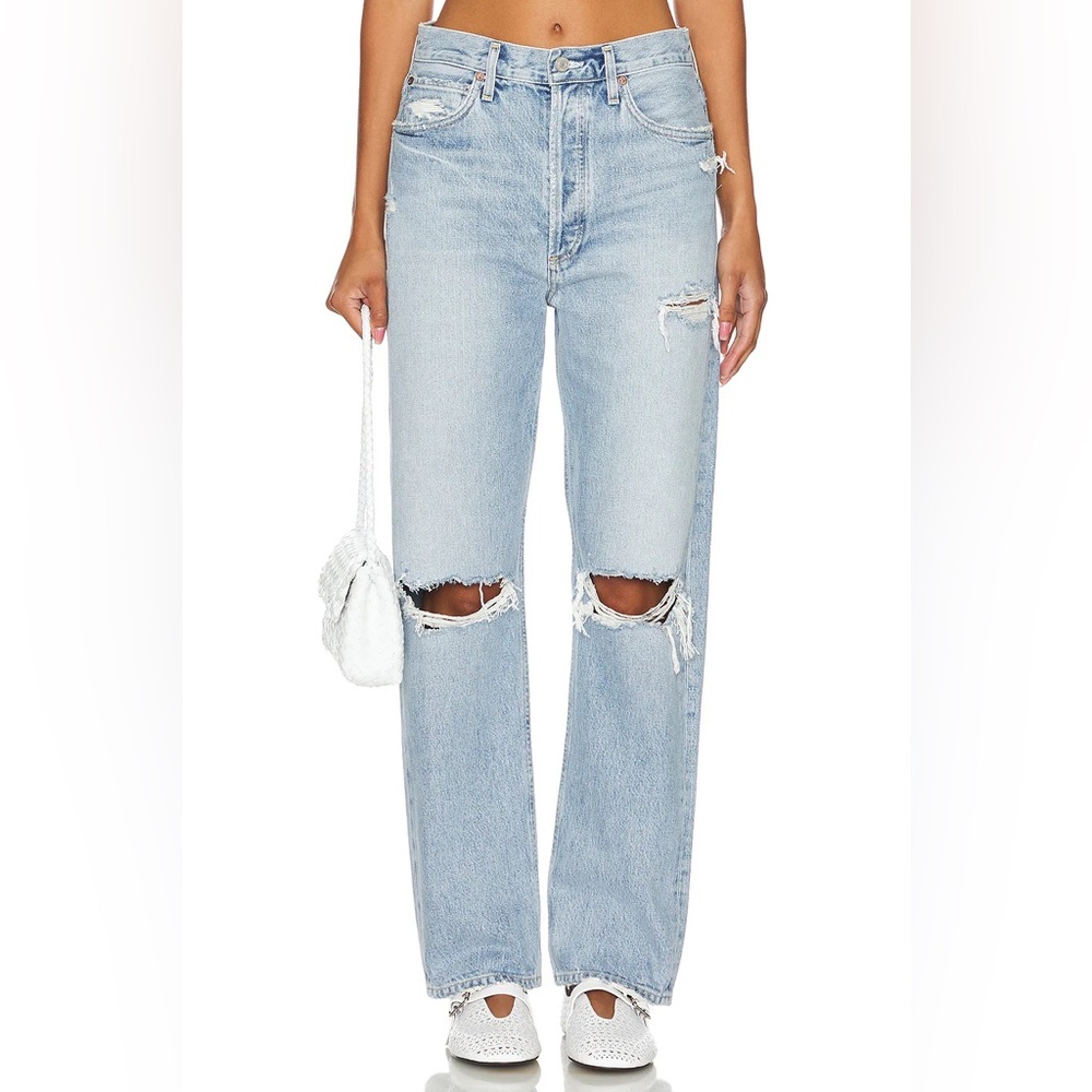 AGOLDE 90s Jean Mid Rise Loose Fit Light Blue Ripped Straight Leg